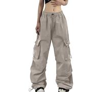 Fallschirmhosen Damen Baggy Cargo Hose Y2K Hip-Hop Sweathose Lange Sporthose Cargohose mit Taschen Track Pants Casual Harajuku Hohe Taille 90er Jahre Lose Jogginghose Outdoorhose Streetwear