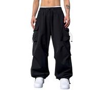 Fallschirmhosen Herren Baggy Cargohose mit Taschen Track Pants Casual Cargo Hose Y2K Hip-Hop Sweathose Lange Sporthose Harajuku Hohe Taille 90er Jahre Lose Jogginghose Outdoorhose Streetwear