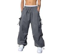 Fallschirmhosen Herren Baggy Cargohose mit Taschen Track Pants Casual Cargo Hose Y2K Hip-Hop Sweathose Lange Sporthose Harajuku Hohe Taille 90er Jahre Lose Jogginghose Outdoorhose Streetwear