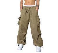 Fallschirmhosen Herren Cargohose Herren Baggy Y2K Baggy Lange Hosen Elastische Taille Hose Streetwear Teenager Hip Hop Parachute Pants 90er Aesthetic Vintage Lang Freizeithose Parachute Pants