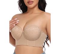 FallSweet Trägerloser Spitzen-BH Damen mit Bügel Bustier Ohne Träger Große Größen(Beige,90C)