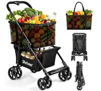Faltbar Einkaufswagen Trolley Grosse Räder mit Tasche Abnehmbar | 4 Rädern & Aluminiumrahmen Langlebige, für Supermarkt Picknick Lagerung, Einkaufen Transport