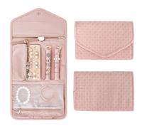 Faltbare Reise Schmuck Organizer,Leder Schmuckaufbewahrung Schmuckrollen Tragbare,Aufbewahrungstasche für Schmuck, Schmuckrolle Organizer Tasche für Ohrringe Halsketten Ringe Armbänder Uhren (Rosa)