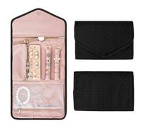 Faltbare Reise Schmuck Organizer,Leder Schmuckaufbewahrung Schmuckrollen Tragbare,Aufbewahrungstasche für Schmuck, Schmuckrolle Organizer Tasche für Ohrringe Halsketten Ringe Armbänder Uhren (Schwarz)