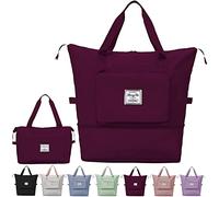 Faltbare Reisetasche mit großem Fassungsvermögen, tragbar, faltbar, leicht, wasserdicht, Oxford-Gewebe, Reisetasche, für erweiterbaren Wochenendsport, Fitnessstudio, Urlaub, fuchsia, L