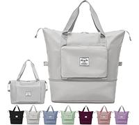 Faltbare Reisetasche mit großem Fassungsvermögen, tragbar, faltbar, leicht, wasserdicht, Oxford-Gewebe, Reisetasche, für erweiterbaren Wochenendsport, Fitnessstudio, Urlaub, grau, L, Modern