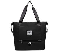 Faltbare Reisetasche mit Schuhfach, große Kapazität, faltbare Wochenendtasche, Übernachtungstasche, F-Schwarz, L, Faltbar