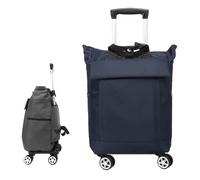 Faltbarer 2-in-1-Einkaufswagen auf Rädern, tragbarer Einkaufstrolley aus Aluminiumlegierung, abnehmbare Tasche für Supermarkt und Reisen, einfache Lagerung, Blau