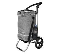 Faltbarer Aluminium Einkaufstrolley 57L (48L + 9L Kühlfach) Grau, 30kg Traglast, 35x45x98cm, Eva Leichtlaufräder Ø20,5cm, Klappbar, Als Sackkarre & Umhängetasche nutzbar, Einkaufswagen Haken