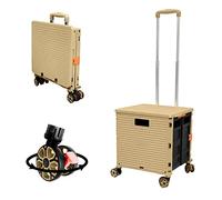 Faltbarer Einkaufstrolley auf Rädern mit Deckel, verschleißfest, geräuschlos, 360 ° drehbar, verstellbarer Griff aus Aluminiumlegierung, Kofferraumwagen, 45 kg, Tragfähigkeit, tragbar, langlebig Khaki