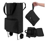 Faltbarer Einkaufstrolley, Faltbare Einkaufstasche mit Gummirädern Faltbarer Einkaufswagen Oxford-Tuch Einkaufstaschen Wiederverwendbarer Einkaufswagen für Supermarkt, Große Kapazität Tasche (Schwarz)