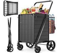 Faltbarer Einkaufswagen für Lebensmittel, 163,3 kg Kapazität, Lebensmittelwagen mit wasserdichtem Futter und 360° schwenkbaren Rädern, zusammenklappbarer Einkaufswagen mit doppeltem Korb für den