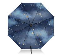 Faltbarer Reise-Regenschirm, blauer Himmel, Sterne, umgekehrt, kompakter Regenschirm für Regen, Sonne, groß, winddicht, 8 Rippen, UV-Regenschirm, automatisch für Männer und Frauen
