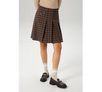 Faltenrock ANISTON CASUAL, Damen, Gr. 38, braun (dunkelbraun, hellbraun, kariert), Web, Obermaterial: 63% Polyester, 34% Viskose, 3% Elasthan. Futter: 100% Polyester, kariert, A-Linie kniefrei, Röcke,