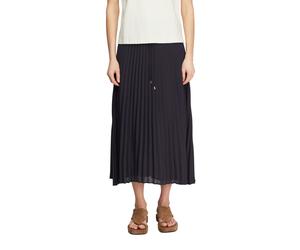 Faltenrock COMMA, Damen, Gr. 36, schwarz (navy), Web, Obermaterial: 100% Polyester, unifarben, normal 7/8-Länge, Röcke, mit Bindeband (12431219-36) navy