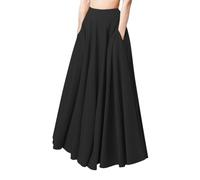Faltenrock Damen Lang Mit Taschen | Damenrock Lang Maxi Elegant Plissee-Rock Einfache Langer Rock Winter Maxiröcke Vintage Damenrock/Winterrock/Glockenrock A-Linie Rock Bodenlanger Freizeitrock