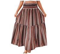 Faltenrock Damen Lang, Rock Damen Sommer Röcke Elastischer Mittlere Taille Sommerrock Leicht Und Luftig Plisseerock Retro Maxirock Musselin Boho Maxi Plissee Rock a Linie Skirt Basic Damen Rock Lang