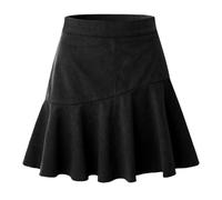 Faltenrock für Damen, Cord, Reißverschluss, Minirock, Hohe Taille, A Linien Rock, Lässig, Einfarbig, Skater, Hlaf, Slip, Frühling, Herbst, Basic, Tennis, Schule, Tanz, Skort, Schwarz, L