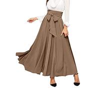 Faltenrock für Damen, Sommer, lang, hohe Taille, Retro, Maxirock, Trapezrock, einfarbig, lässig, schick, elegant, fließend, lang, Swing, Cocktailrock, mit Gürtel, kaki, S