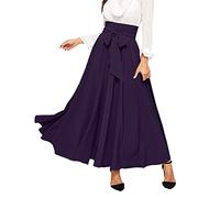 Faltenrock für Damen, Sommer, lang, hohe Taille, Retro, Maxirock, Trapezrock, einfarbig, lässig, schick, elegant, fließend, lang, Swing, Cocktailrock, mit Gürtel, violett, XS