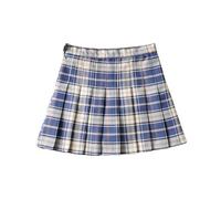 Faltenrock im Retro-College-Stil für Damen, Karierter Sommerrock, schlankmachender A-Linien-Rock mit hoher Taille - blau kariert - L
