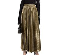 Faltenrock Maxi Damen Langer Plisseerock Hohe Taille Grelle Farbe Rock Gold L