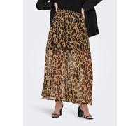 Faltenrock ONLY "ONLASTA - Knöchellanger Rock mit elastischem Bund", Damen, Gr. L (40), schwarz (schwarz aop:warm leo), Jersey, Obermaterial: 100% Polyester, bedruckt, regular fit knöchellang, Röcke,