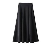 Faltenrock Schwarz Damen Lang, Maxirock Damen Sommer, Plisseerock Knielang Sommerrock Elegant Strandrock Hohe Taille Damenrock Einfarbig Rock A Linie Freizeitrock Bequem Knielangrock Wickelrock