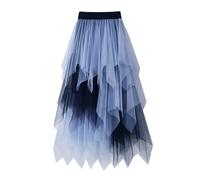 Faltenrock Tüllrock, Asymmetrisch Röcke Damen, Pfau Kostüm, Tüllrock Kurzer Skater Röcke, Midirock Sommerrock, Schwarz Blau Grün Rock Tüll Unterrock, Faschingskostüme, Karneval Halloween (Blue, S)