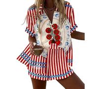 famesale Damen Sommer Cool Kurzarmshirt und Kordelzug-Shorts 2-teiliger Satz Fisch Hummer Tiere Blumen 3D-Druck Locker Hawaiianisch Bohemia Strandbekleidung