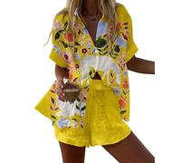 famesale Damen Sommer Cool Kurzarmshirt und Kordelzug-Shorts 2-teiliger Satz Fisch Hummer Tiere Blumen 3D-Druck Locker Hawaiianisch Bohemia Strandbekleidung