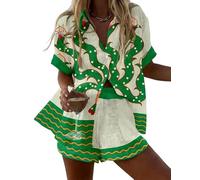 famesale Damen Sommer Hawaiian Outfits Vögel Blumen 3D-Druck Kurzarmshirt Top Kordelshorts 2-teiliger Satz Urlaub Boho Tropische Strandbekleidung