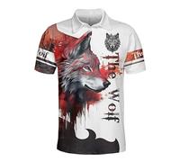 famesale Fenrir Wolf und Mond Tattoo3D gedruckt Herren Polo Shirt Sommer Kurzarm T-Shirt Streetwear Casual Mode Knopf Herren Polo