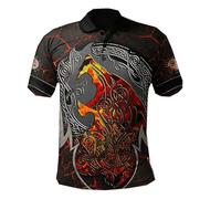 famesale Raven Odin Viking Wolf Tattoo 3D gedruckt Herren Poloshirt Sommer Kurzarm lässig Knopf Revers Polo T-Shirt