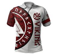 famesale Raven Odin Viking Wolf Tattoo 3D gedruckt Herren Poloshirt Sommer Kurzarm lässig Knopf Revers Polo T-Shirt