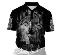 famesale Raven Odin Viking Wolf Tattoo 3D gedruckt Herren Poloshirt Sommer Kurzarm lässig Knopf Revers Polo T-Shirt