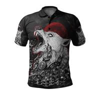 famesale Raven Odin Viking Wolf Tattoo 3D gedruckt Herren Poloshirt Sommer Kurzarm lässig Knopf Revers Polo T-Shirt