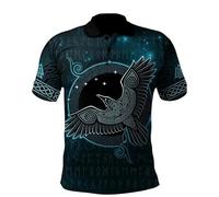 famesale Raven Odin Viking Wolf Tattoo 3D gedruckt Herren Poloshirt Sommer Kurzarm lässig Knopf Revers Polo T-Shirt