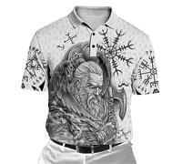famesale Raven Odin Viking Wolf Tattoo 3D gedruckt Herren Poloshirt Sommer Kurzarm lässig Knopf Revers Polo T-Shirt