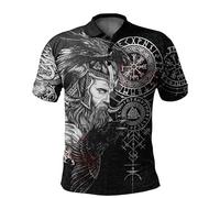 famesale Raven Odin Viking Wolf Tattoo 3D gedruckt Herren Poloshirt Sommer Kurzarm lässig Knopf Revers Polo T-Shirt