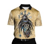 famesale Raven Odin Viking Wolf Tattoo 3D gedruckt Herren Poloshirt Sommer Kurzarm lässig Knopf Revers Polo T-Shirt