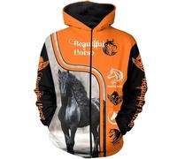 famesale Tier Schönes Pferd 3D-Gedruckter Herren Kapuzenpullover mit Reißverschluss Harajuku Mode Herbstjacke Kapuzenpullover Unisex Freizeit Sportbekleidung