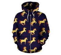 famesale Tier Schönes Pferd 3D-Gedruckter Herren Kapuzenpullover mit Reißverschluss Harajuku Mode Herbstjacke Kapuzenpullover Unisex Freizeit Sportbekleidung