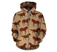 famesale Tier Schönes Pferd 3D-Gedruckter Herren Kapuzenpullover mit Reißverschluss Harajuku Mode Herbstjacke Kapuzenpullover Unisex Freizeit Sportbekleidung
