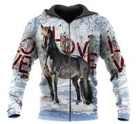 famesale Tier Schönes Pferd 3D-Gedruckter Herren Kapuzenpullover mit Reißverschluss Harajuku Mode Herbstjacke Kapuzenpullover Unisex Freizeit Sportbekleidung