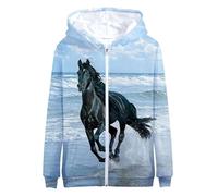 famesale Tier Schönes Pferd 3D-Gedruckter Herren Kapuzenpullover mit Reißverschluss Harajuku Mode Herbstjacke Kapuzenpullover Unisex Freizeit Sportbekleidung