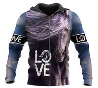 famesale Tier Schönes Pferd 3D-Gedruckter Herren Kapuzenpullover mit Reißverschluss Harajuku Mode Herbstjacke Kapuzenpullover Unisex Freizeit Sportbekleidung