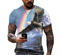 famesale Vintage T-Shirts für Männer 3D Adler gedruckt Kurzarm Tops Sommer Mode Tiermuster lose übergroße Tee Shirt Männerkleidung