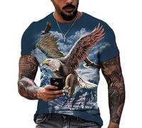 famesale Vintage T-Shirts für Männer 3D Adler gedruckt Kurzarm Tops Sommer Mode Tiermuster lose übergroße Tee Shirt Männerkleidung