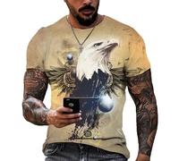 famesale Vintage T-Shirts für Männer 3D Adler gedruckt Kurzarm Tops Sommer Mode Tiermuster lose übergroße Tee Shirt Männerkleidung